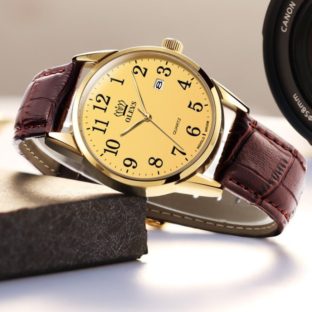 5-1 - Men's Golden Watches with Arabic Numeral Disign